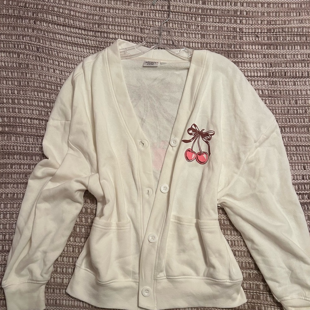 Women's White Cardigan with Cherry Embroidery